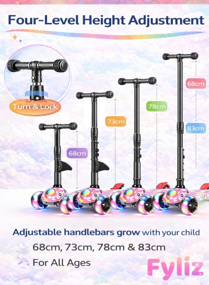 Fyliz Pink Graffiti Children's Scooter 3-in-1 Folding Flash Wheel 2-12 Year Old Boys and Girls Can Ride on Children's Wheel - Image 3